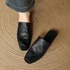 NEW Summer Women Mules Genuine Leather Shoes for Women Peep Toe Low Heel Shoes Cover Toe Women Sandals Concise Modern Slippers