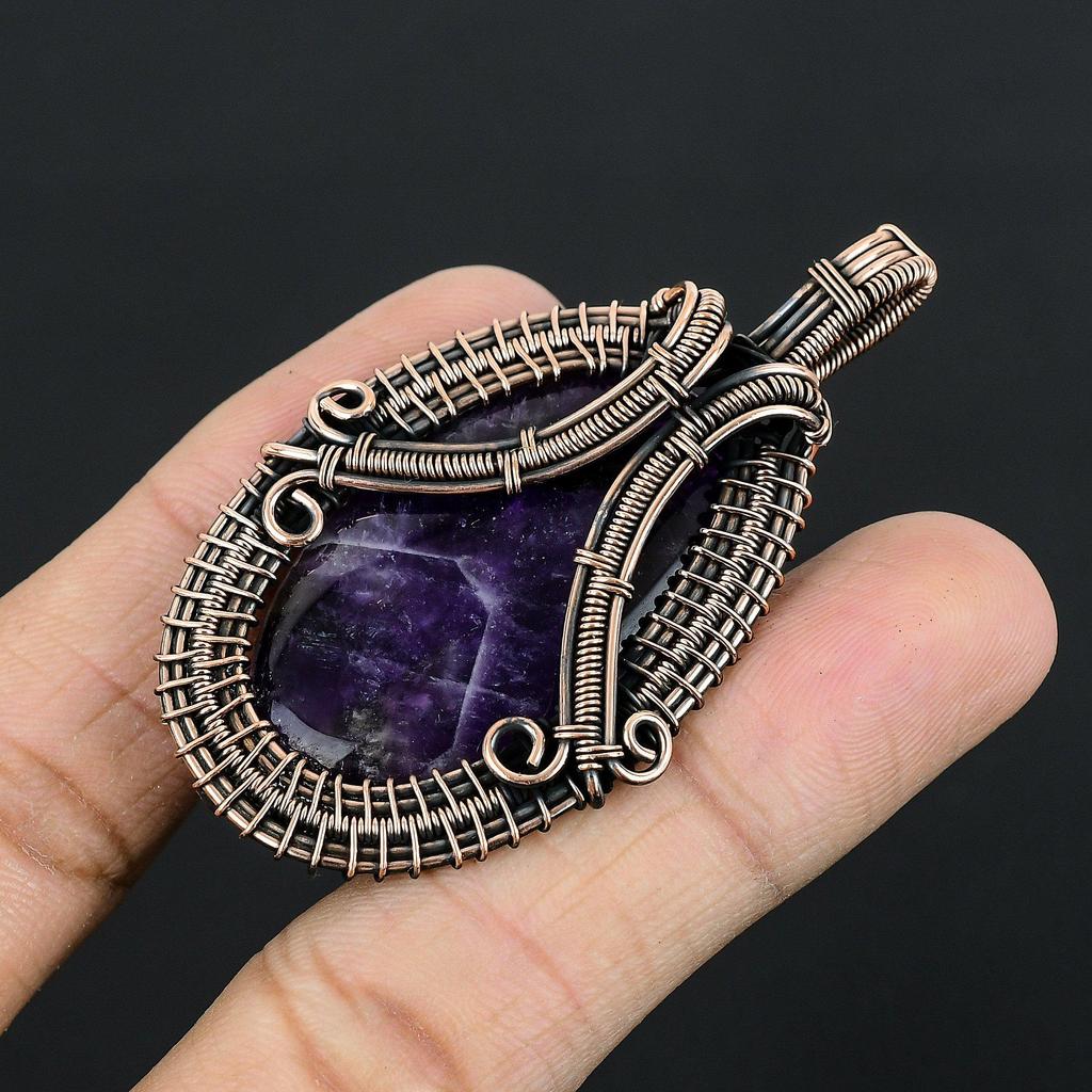 Amethyst Pendant Gemstone Jewelry, 999 Copper Wire Wrapped Pendant, Gift For Women Handmade Pendant