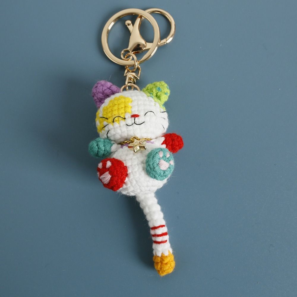 Animal Handwoven Cat Pendant Knitting Doll Cat Key Chain Creative Crochet Kitten Keyrings Backpack