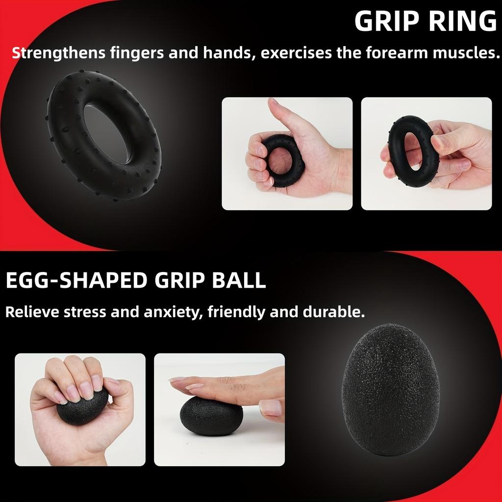 5pcs/set Hand Grip Strengthener Kit, Adjustable Hand Gripper, Forearm Strengthener, Stress Relief Hand Exercise Ball, Silicone Rings