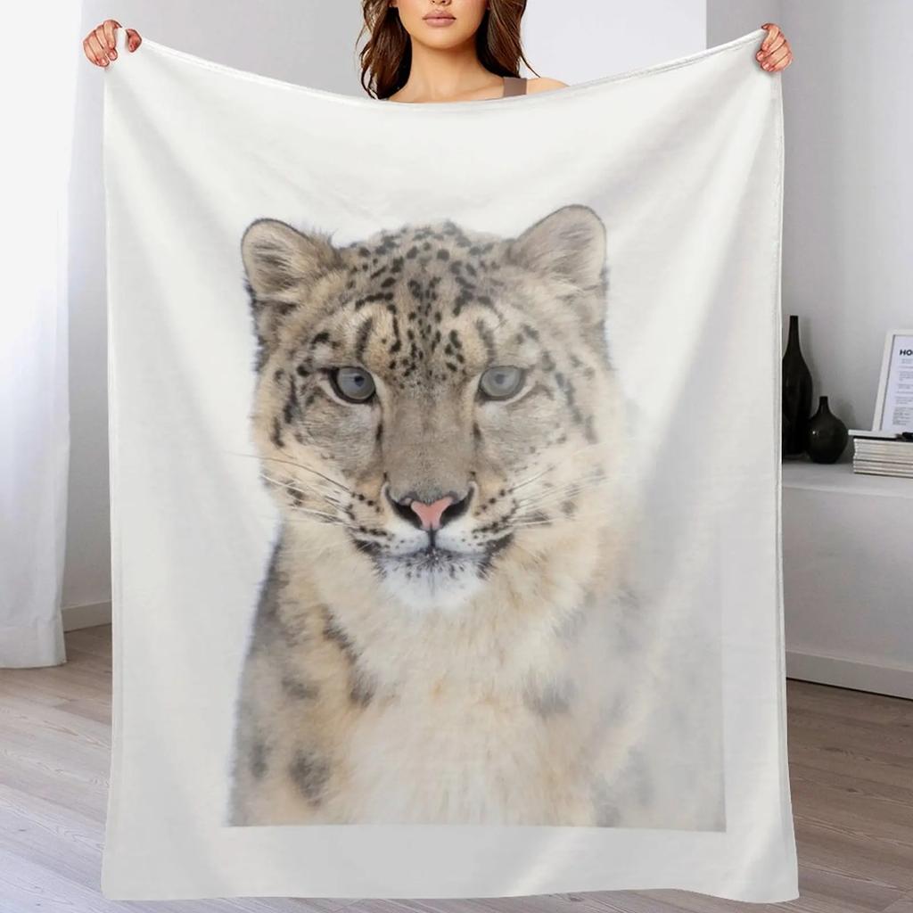 Portrait of a Snow Leopard Throw Blanket Outdoor Soft Blanket for Picnic Beach Camping