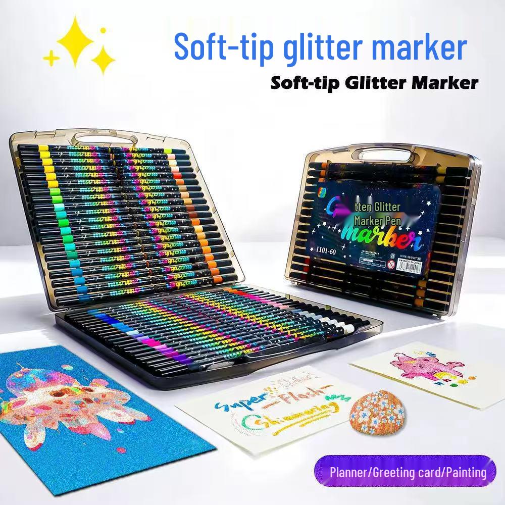 Double-Ended Glitter Marker Pen: Soft-Tip Watercolor Pen for Journaling & Painting, Non-Toxic & Washable, Ideal for Kids
