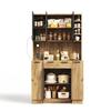 Kitchen Cabinet with LED, Shelf with Socket and 4-Tier Pull-Out Spice Rack, Wine Rack and Display Cabinet for Kitchen & Dining Room, 180 × 100 × 40 Cm