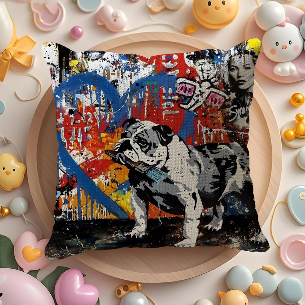 B-Banksy Street G-Graffiti Art Cushion Cover Natural Linen Organic Fabric Double-Sided Printing Sofa Home Decor Gift Pillow Case