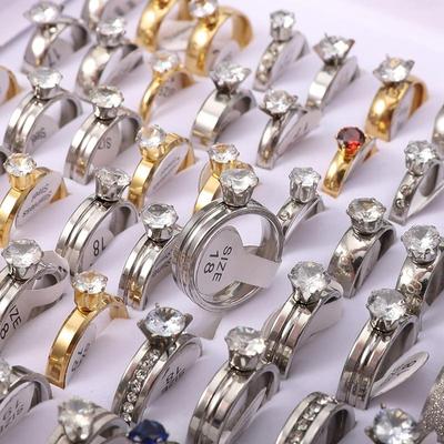6Pcs Stainless Steel Ring Men's  with Zircon Personality Fashion Index Finger Ring