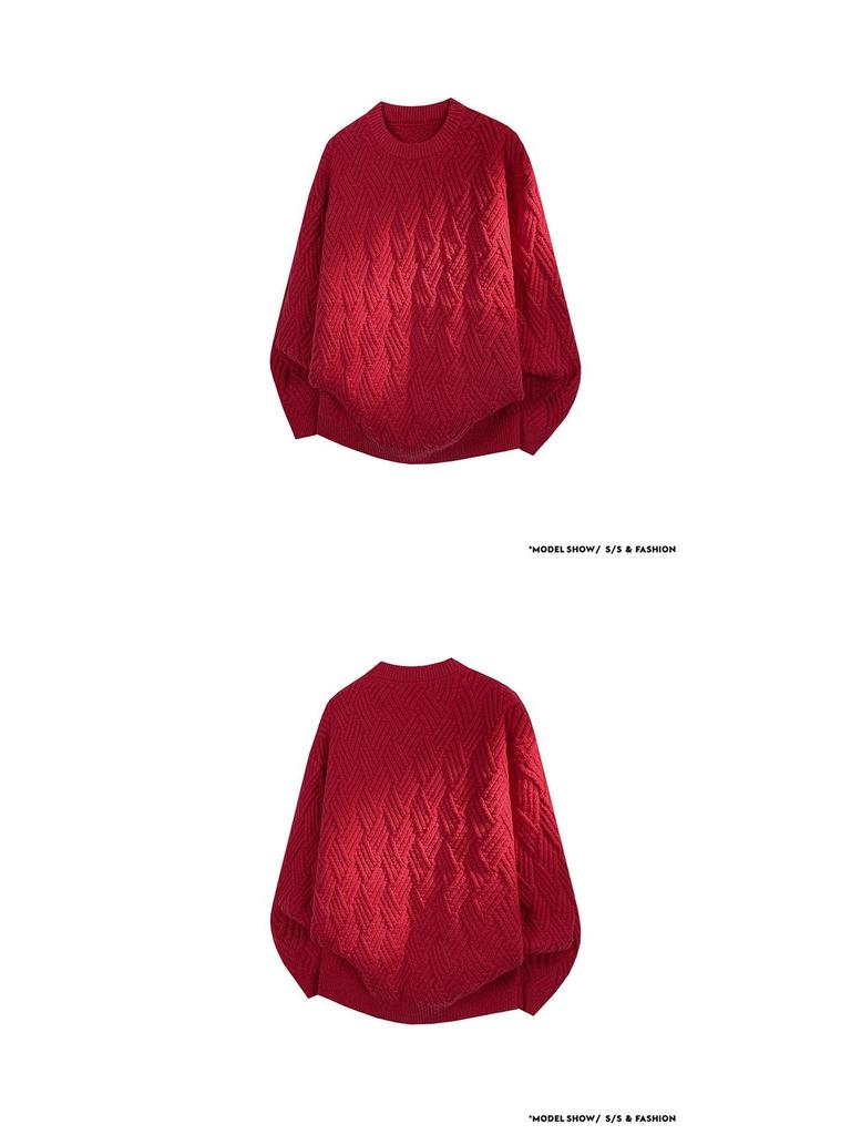 2025 Autumn/Winter Men's Round Neck Trendy Cable Knit Sweater Jacket