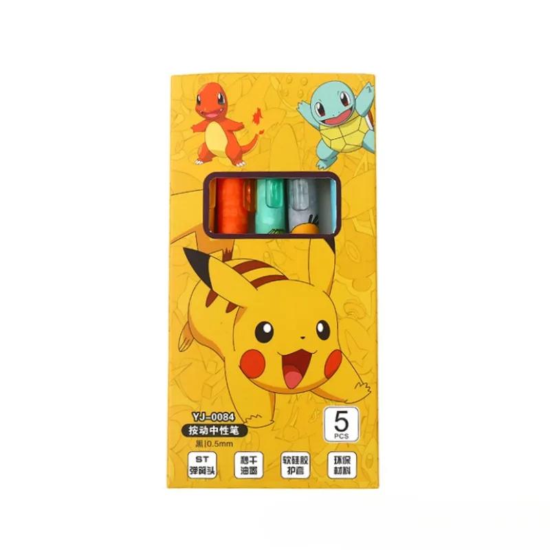 5 pezzi Penna Gel Pokemon Pikachu Carina Anime Cartone Animato Charmander Squirtle Penna Gel a Pressione Cancelleria Materiale Scolastico Regali per le Vacanze