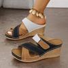 Klapki na koturnie w dużym rozmiarze damskie letnie nowe modne sandały damskie z krzyżowym paskiem i dopasowaniem kolorystycznym