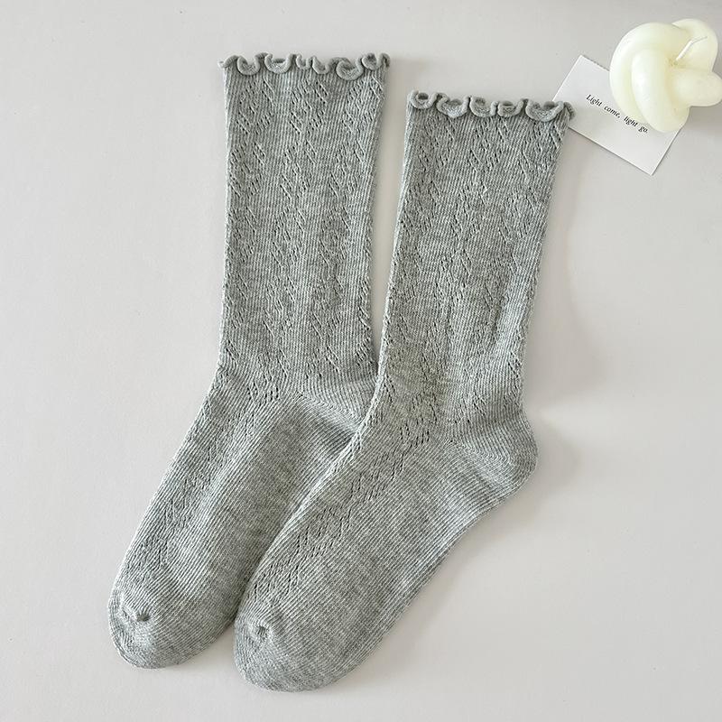 

Female Spring and Autumn New Solid Color Lace Breathable Cylinder Pile Cotton Socks 1 pair светло-серый