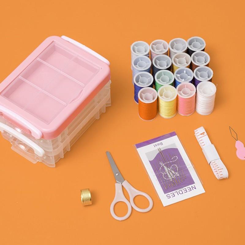 1 Set Portable Sewing Needle and Thread Box Set with Three Layers of Handmade Needle and Thread Storage Box Transparent Storage