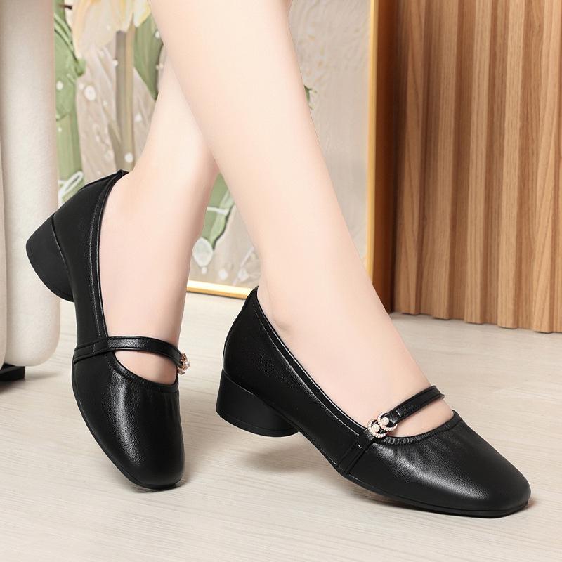 Zapatos Mary Jane de Tacón Bajo para Mujer, Zapatos de Cuero Estilo Francés, Zapatos Cómodos para Ir al Trabajo en Primavera y Otoño