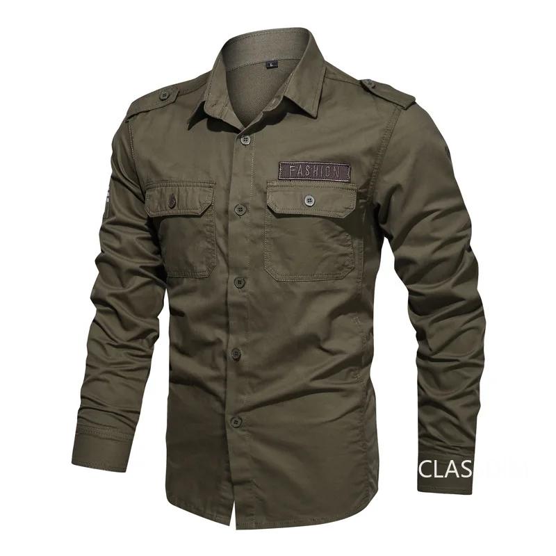 Camicie da Lavoro Militari da Uomo Multi-tasche Camicie Casual da Esterno in Cotone da Uomo Buona Qualità Uomo Taglia Larga Camicie Monocolore a Maniche Lunghe