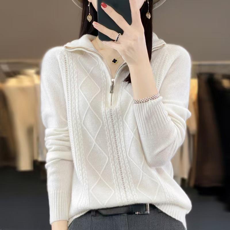2026 Autumn/Winter Women's Half-Zip Stand Collar Cable Knit Pullover – Cozy, Loose, and Stylish