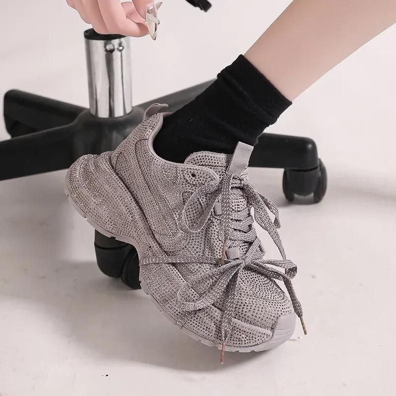 Mode 5CM Damen Luxus Plateau Sneaker Bling Lässige Outdoor Schuhe Hohe Qualität Laufschuhe Tennisschuhe Schnürschuhe Mode Sportschuhe