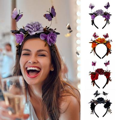 Hair Hoop Halloween Imitation Rose Butterflies Decor Headband Elastic Headpiece Costume Cosplay Party