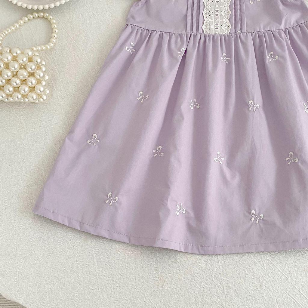 Summer Lace Flutter Sleeve Bowknot Dress for Baby and Toddler Girls