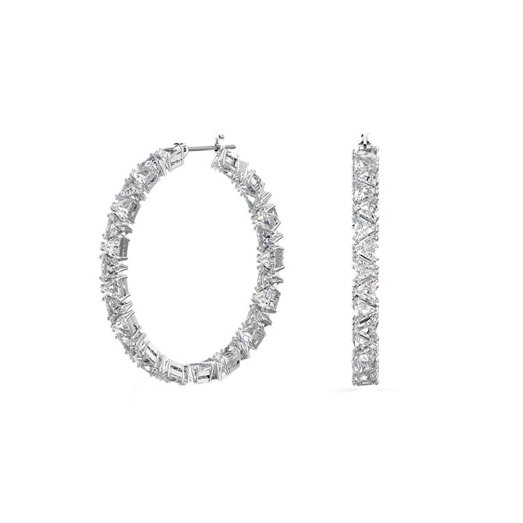 Swarovski Millenia Large Hoop Earrings Triangle Cut  Crystals White Rhodium Plated Women earrings 5632466 White,F