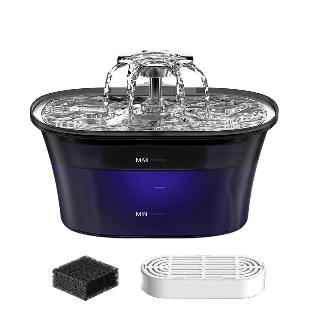 2.5L Stainless Steel Pet Water Fountain with LED Light & Flower Spout