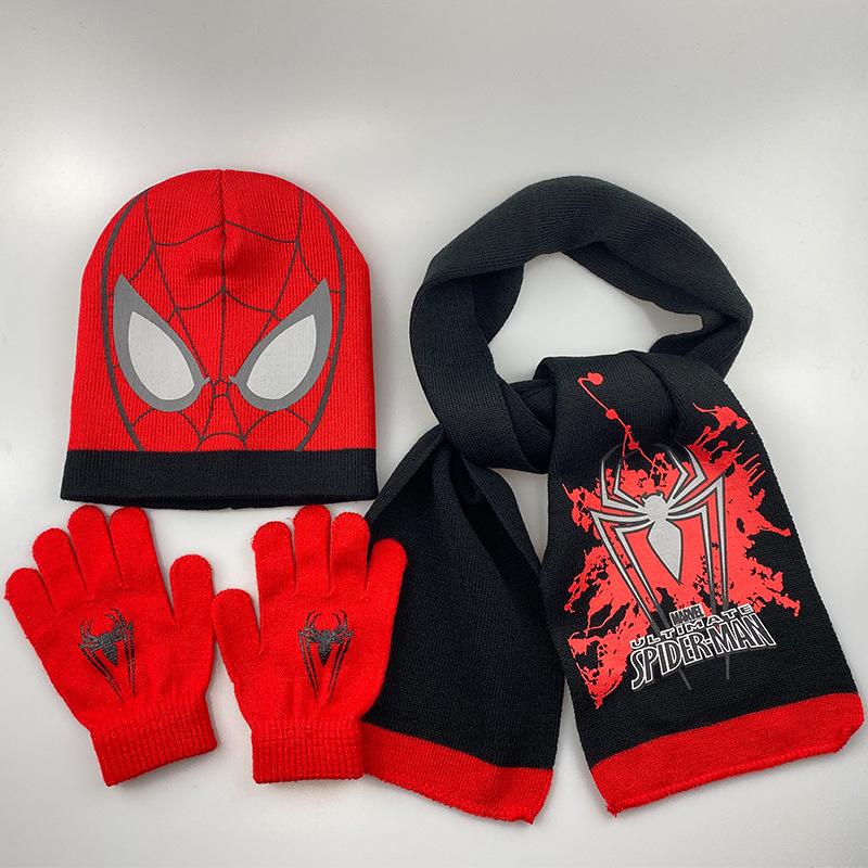 3Pcs Marvel Spider-Man Kids Winter Knitted Hat Scarf Gloves Sets Warm Cartoon Superhero Boys Girls Cold Weather Christmas Gifts
