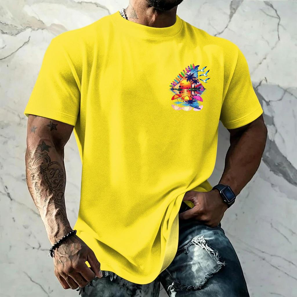 Men's Retro Hawaiian Texture Print Short Sleeve T Shirt Loose Fit Casual Summer Daily Wear Top Soft Fabric Breathable Design
