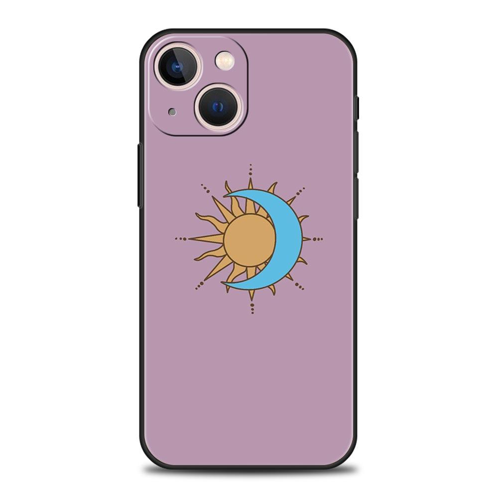 Minimalist Cartoon Sun Moon Phone Case For iPhone 16 13 15 14 12 11 Pro MAX XR X SE XS 7 8 Plus Soft TPU Shell Cover