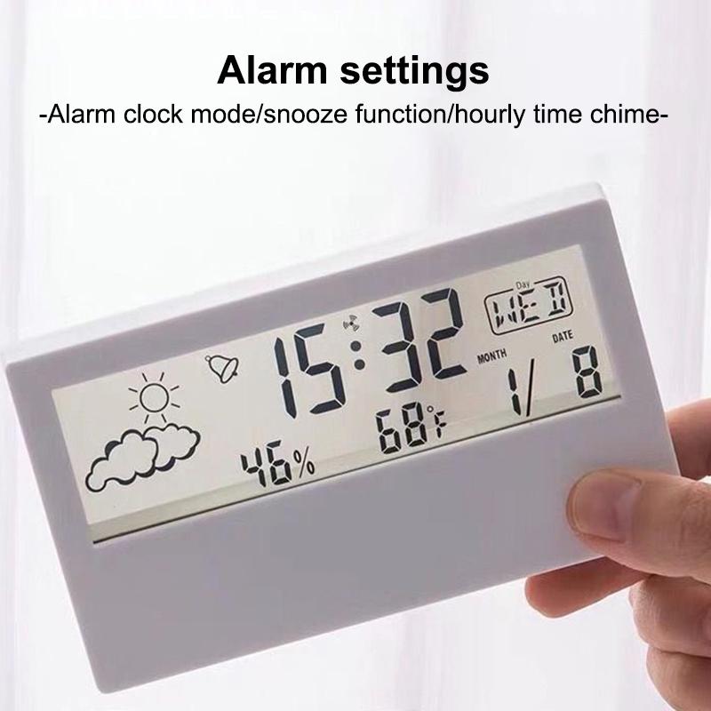 Electronic Thermo Hygrometer Clock 3 in 1 Digital Alarm Large Display Indoor Weather Station for Office Home Bedroom