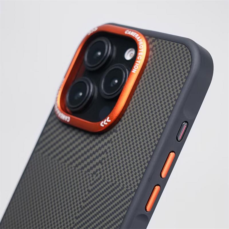 Luxury Carbon Fiber Texture Phone Case for IPhone 17 16 15 14 Pro Max Magnetic Wireless Charge Alloy Camera Lens Protect Cover