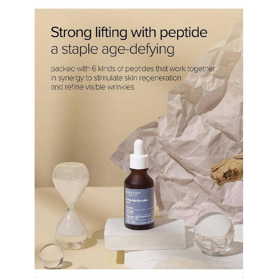 Mary&May Serum z Kompleksem 6 Peptydów 30ml - Zaawansowana Redukcja Zmarszczek z Efektami Ujędrniającymi i Liftingującymi - Koreańska Pielęgnacja Skóry - Bez Zapachu