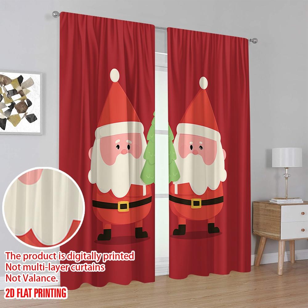 2 Stück, 2D-Flachdruck Vorhänge Digital bedruckter Weihnachtsmann_ Weihnachtsbaum Vielseitig Langlebig Polyester (ohne Stange)