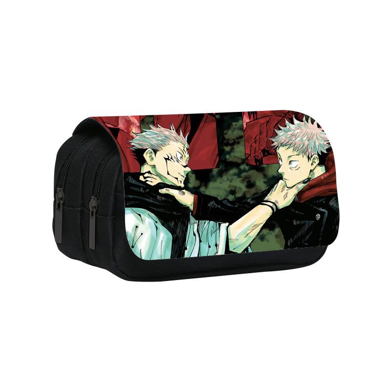 Jujutsu Kaisen Pattern Double Layer Flip Cover Stationery Storage Pencil Bag For Middle School Students