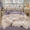 New Bedding Set INS Princess Soft Bed Flat Sheet Set Twin Queen Double Size Cotton Lace Duvet Cover Pillowcase Bed Linen