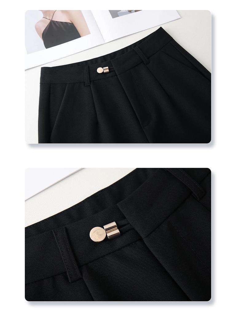 Women's Black Suit Shorts - 2025 Spring Collection: Loose, High-Waisted, Wide-Leg, Casual Five-Point Pants.