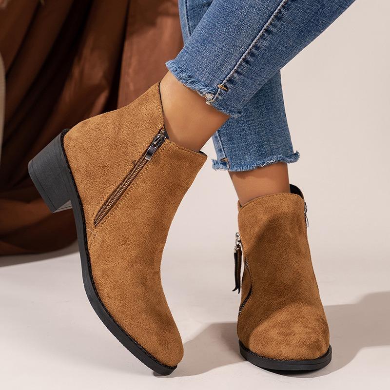 Large size winter new women's suede rubber cloth fashion boots thick heel short women's boots