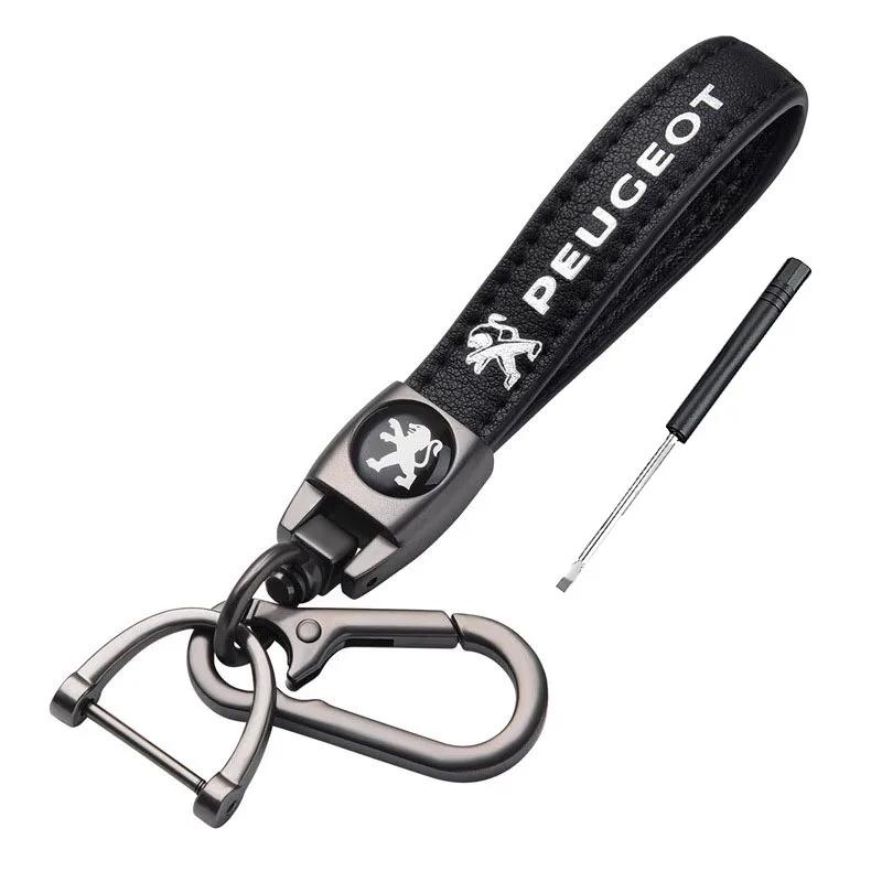 Leather Alloy Car Logo Key Rings Holder Keychains x Pendant for For Peugeot RCZ 108 206 208 301 308 407 408 2008 3008 4008 5008