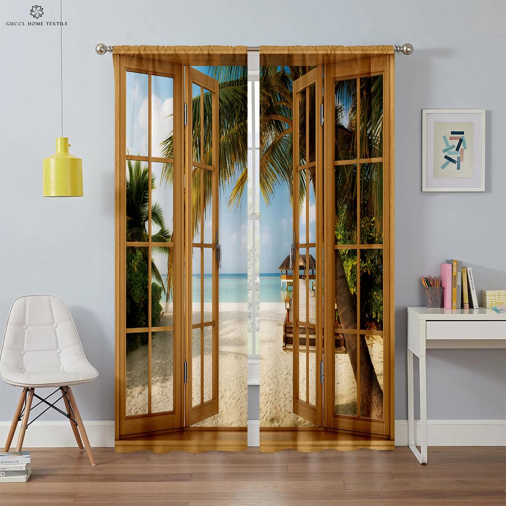 3D Printed Curtains for Bedroom, Living Room, Kitchen and Study Room, Realistic Sky Scenery Outside the Window, Blackout Curtain