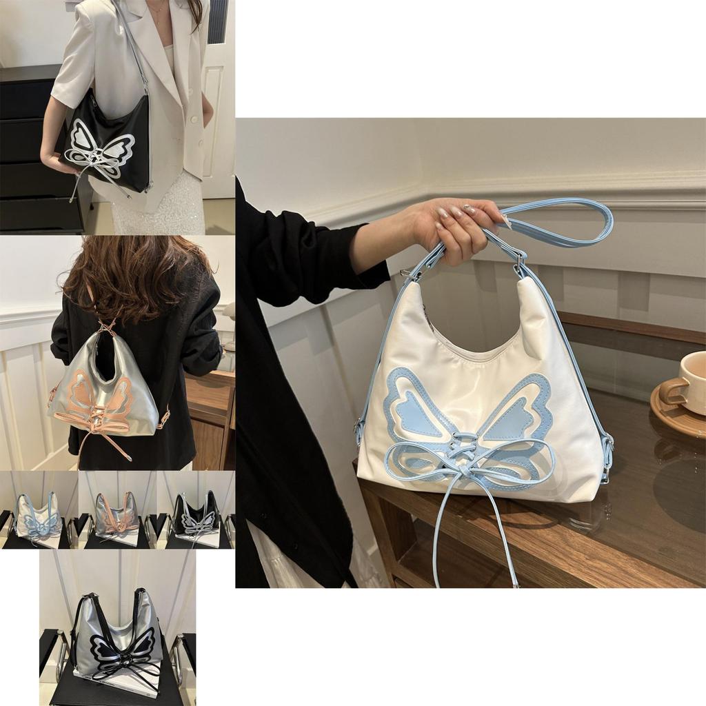Fashionable Metallic Butterfly Womens Backpack 2024 New Versatile Shoulder Bag