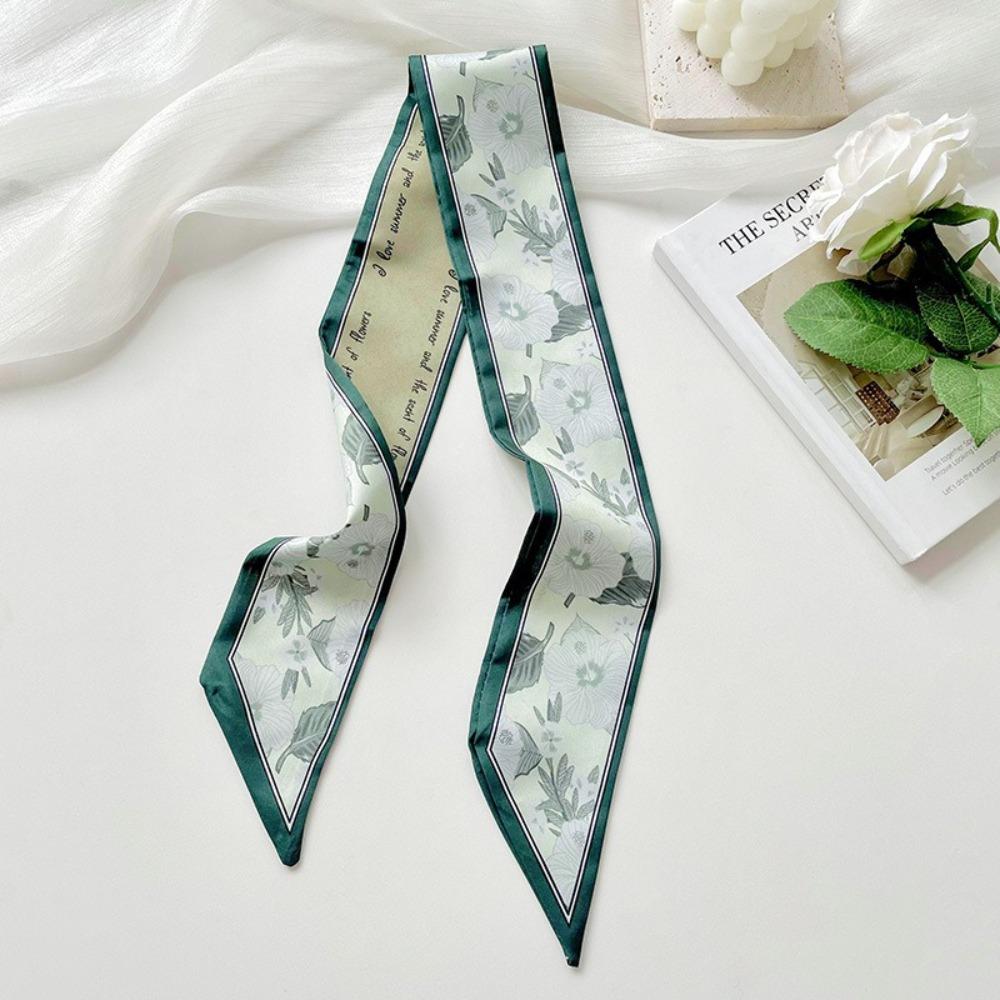 Summer Floral Silk Satin Scarf Long Narrow Thin Tied Hairband Neckerchief Bag Decoration Vacation Headscarf
