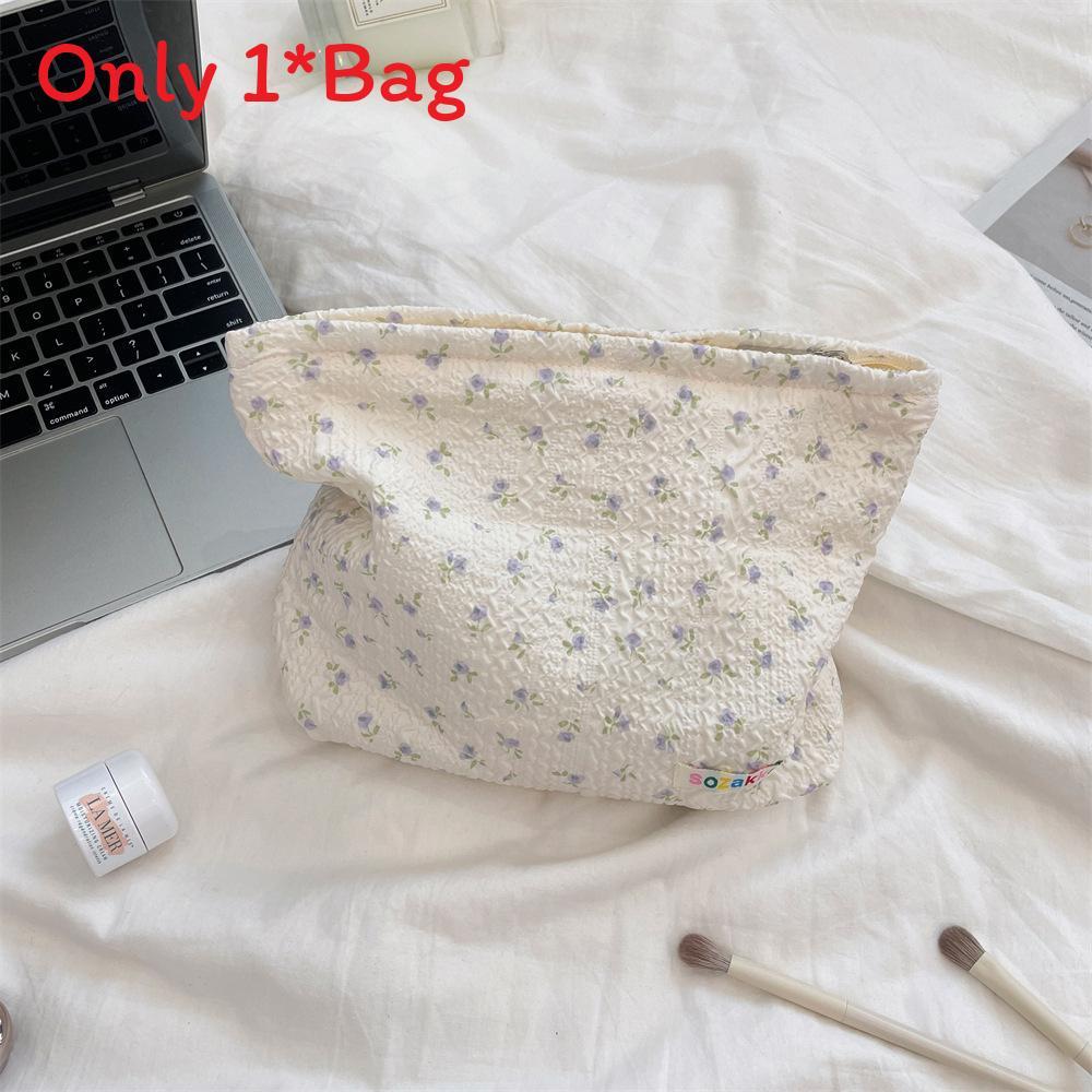 Cartoon Floral Embossed Makeup Bag With Large Capacity For Travel And Daily Use