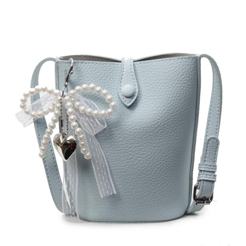 Koreańska wersja casualowej torby na telefon komórkowy w kolorach makaronowych z prostym wzorem liczi, damska, wszechstronna, na dojazdy, w stylu zagranicznym, listonoszka, worek