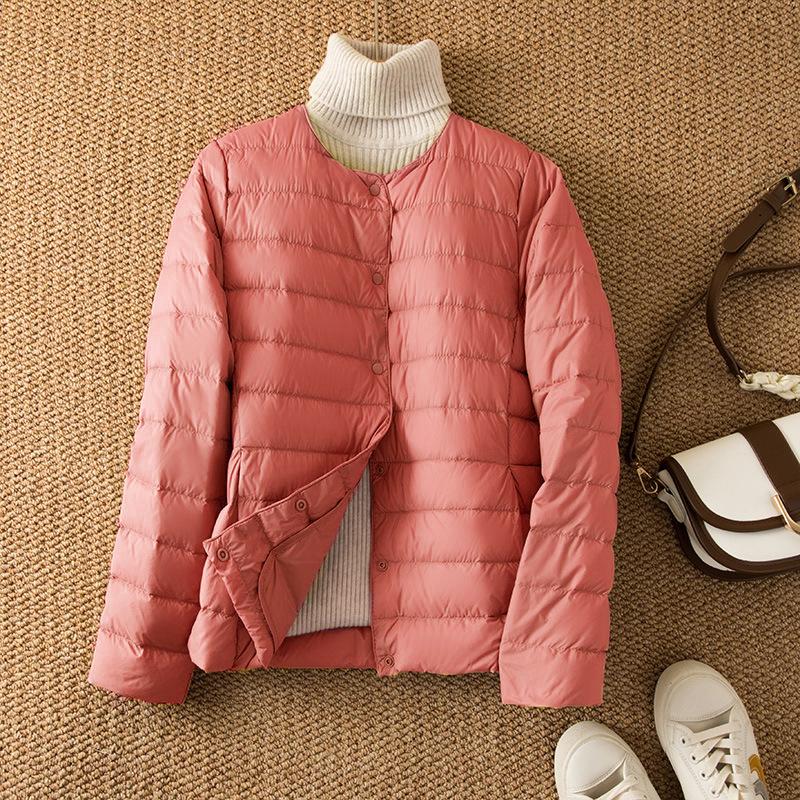 Light down jacket women's short autumn and winter light liner wear inner round neck warm large size coat