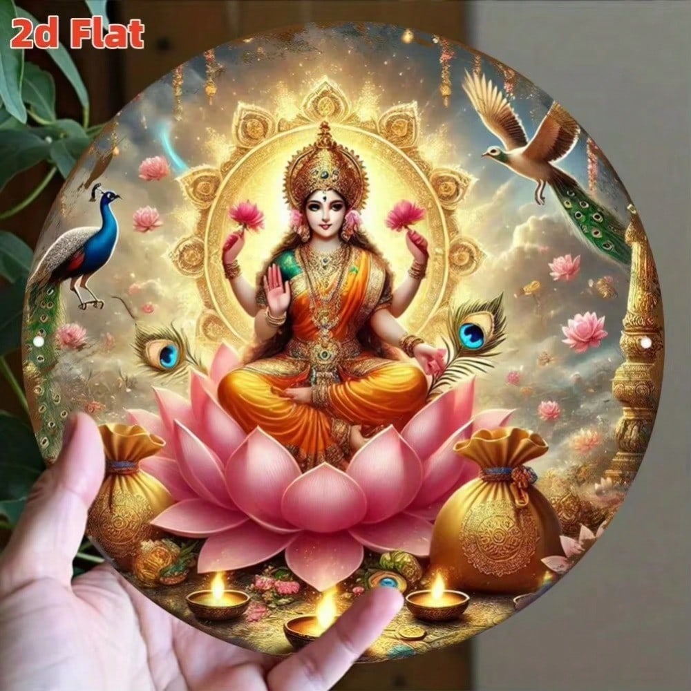Bohyně Lakshmi Kovové Nástěnné Umění Hinduistická Dekorace Lotos Páv Chrám Domácí Dekorace