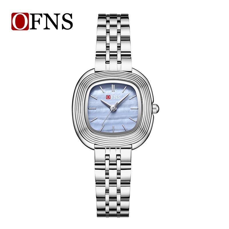 OFNS Women's Fashionable Lightweight Waterproof Quartz Watch with Small Leather Strap and Square Dial