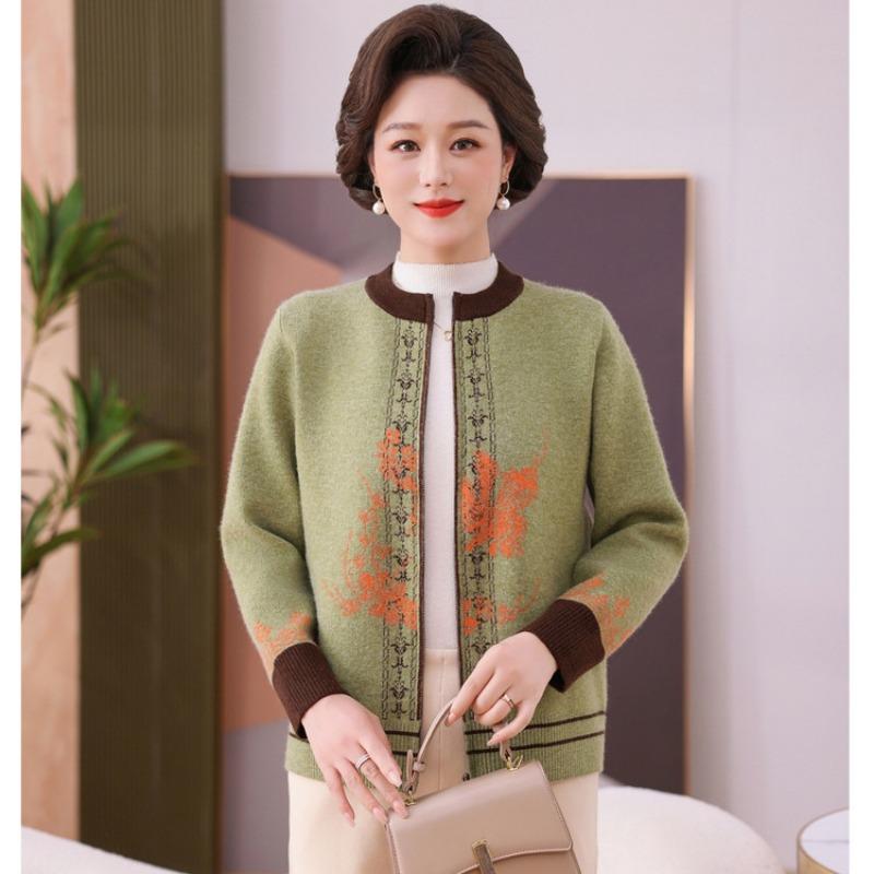 

Осенняя одежда для мамы, высококлассный темперамент, кардиган на молнии средней возрастной категории, универсальный топ, женское новое вязаное пальто XL зелёный