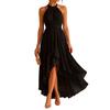 Women's Chiffon Neck Sleeveless Asymmetrical Dress with Waist Tie for Evening Parties