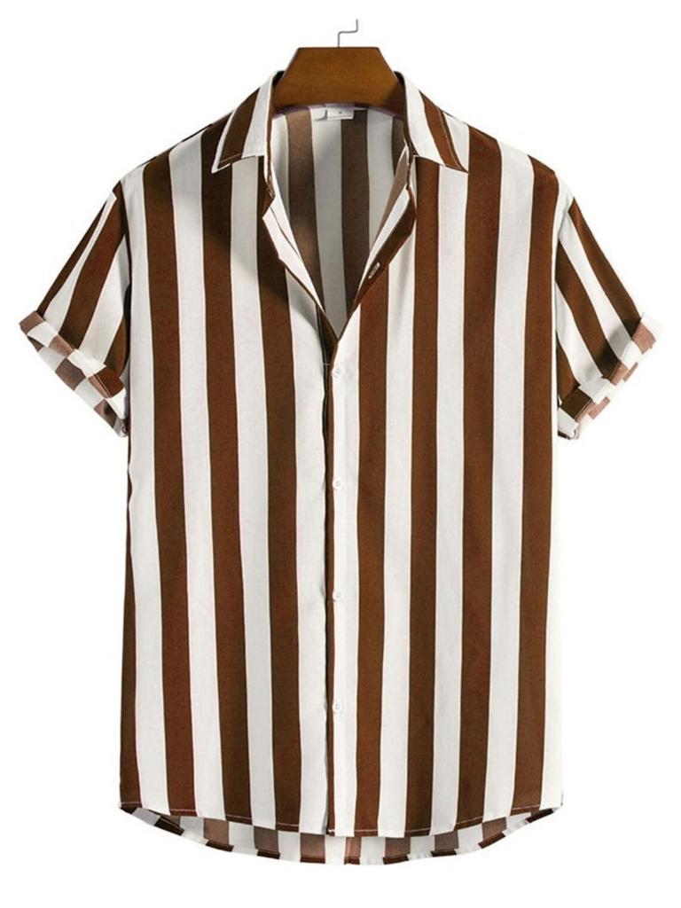 Striped Simple Men's Shirt Casual Loose Lapel Cardigan Top Large Size Men's Short-sleeved Shirt High-end Comfortable And Simple