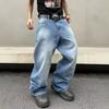 2026 Mens High-Waisted Straight Leg Wide Fit Vintage Washed Denim Jeans Casual Retro Style