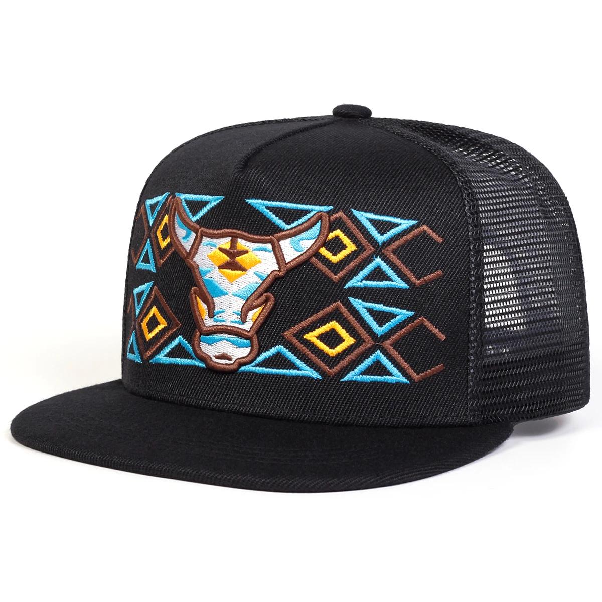 

Unisex Ox Head Embroidery Hip-Hop Net Hats Spring Summer Adjustable Casual Snapback Baseball Caps Outdoor Sunscreen Hat
