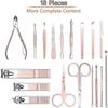 Professional Nail Clipper Set - 18pcs Manicure Pedicure Kit with Travel Box (Pink)