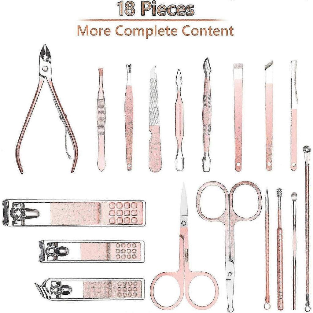 Professional Nail Clipper Set - 18pcs Manicure Pedicure Kit with Travel Box (Pink)