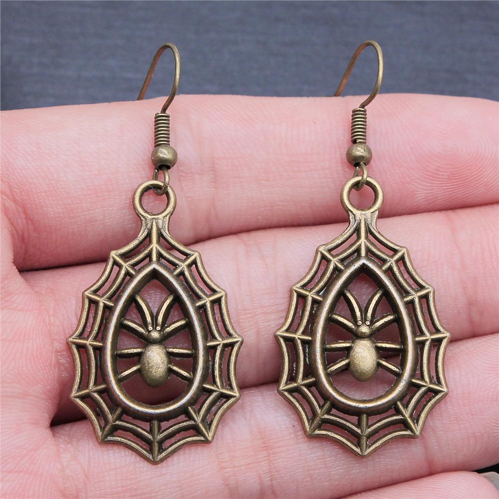 Spider Drop Earring Vintage Antique Silver Color Antique Bronze Color Cobweb Dangle Earring For Women